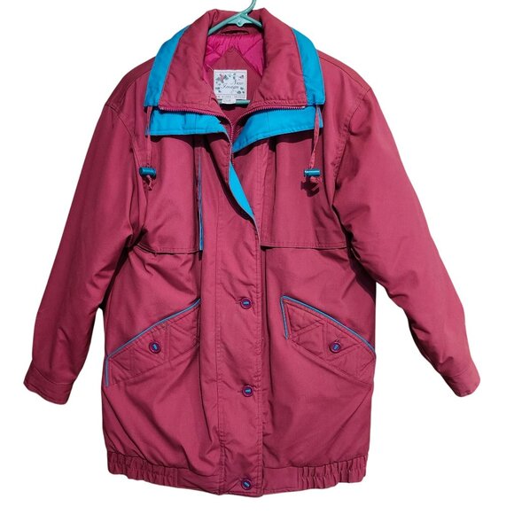 Vintage New Image Women's Small Pink & Teal Winter Ski Jacket Scarf Set Quilted - Picture 7 of 14
